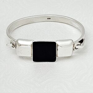 Silpada Very Rare Sterling Silver Triple Square Black Onyx Bangle Bracelet DB413